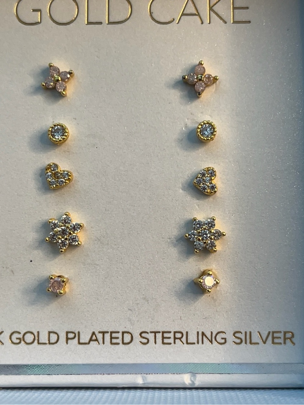 Gold Cake 18K Gold Plated Sterling Silver Stud Earrings Set 5 Pairs - Picture 2 of 4